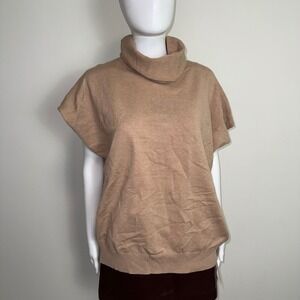 Commense Oversized Tan Cowl Neck Short Sleeve Knit Top Pullover‎ Sweater Sze M